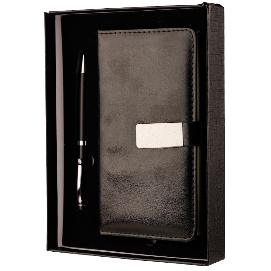 Set Agendă Neagră cu Pix – Eleganță și Organizare