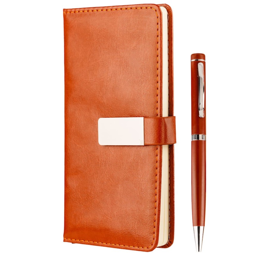 Set Agendă Maro cu Pix – Eleganță și Organizare